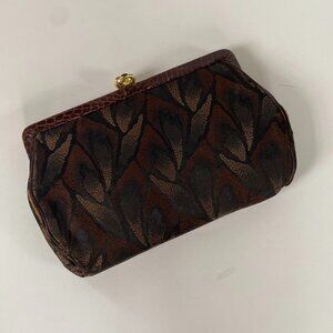 Vintage Fabric Clutch Purse Brown Rust Tan Gold Floral Clasp